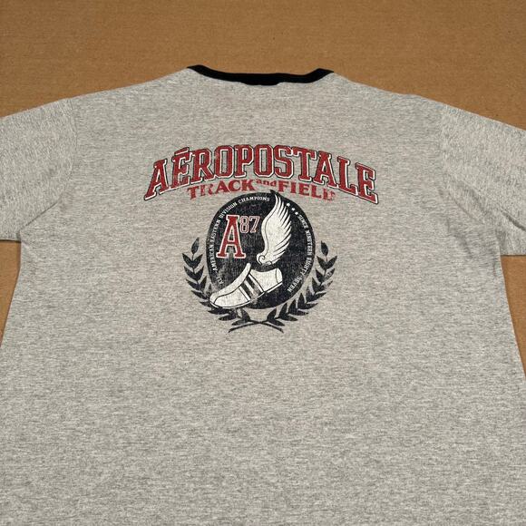 Y2K Aeropostale Ringer T-Shirt Track & Field A87 Logo Gray Black Trim Size M - Picture 4 of 6